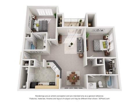 Floor plan for 2 beds, 2 baths, 1165 sqft